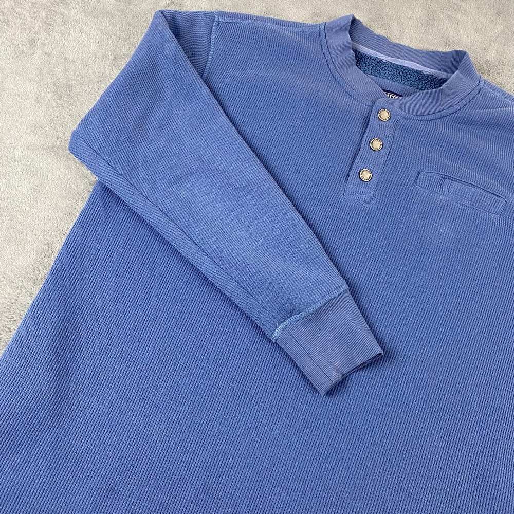 Smiths Workwear Mens Large Henley Shirt Blue Sherpa Lined Waffle Knit Thermal